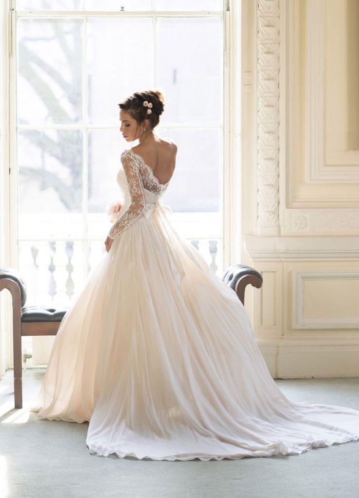 backless, tulle, flowers and sleeved