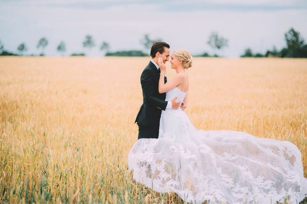 groom, wedding dress and just married