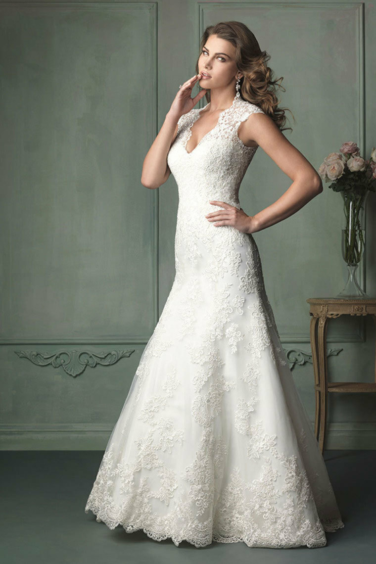 fashion, applique and lace wedding dress