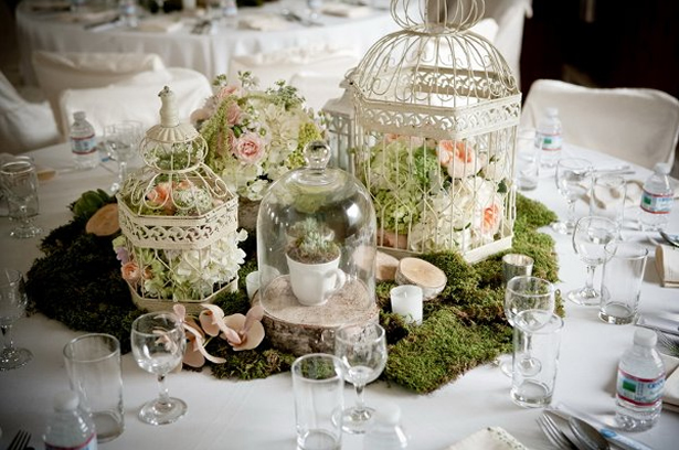 table, centerpiece and white