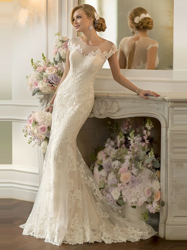 wedding dress, applique, sleeveless dress and chapel dress