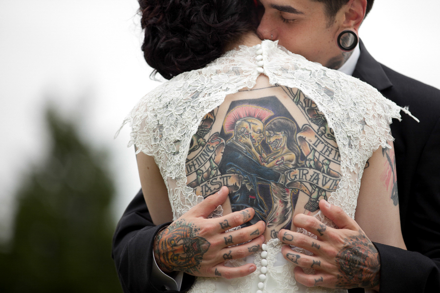 bride, groom, couple and Tattoos