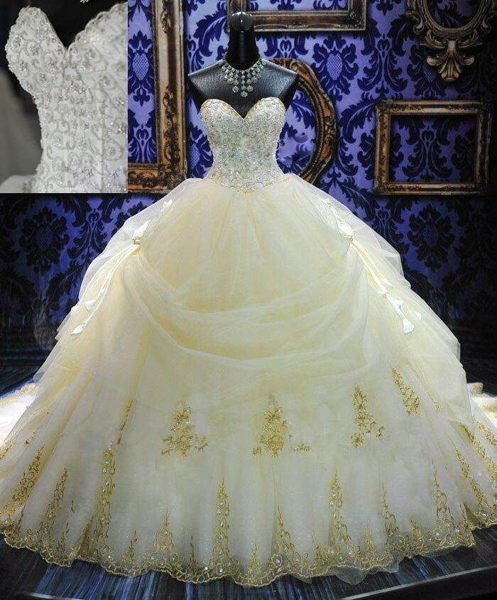 gold embroidery, sequins, gems and wedding dress