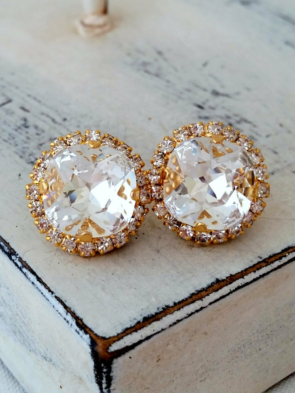 crystal earrings, bridesmaids gift, clear cystal studs and halo stud earrings