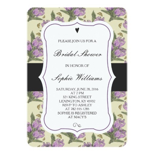 personalize, purple flowers, bridal and bridal shower