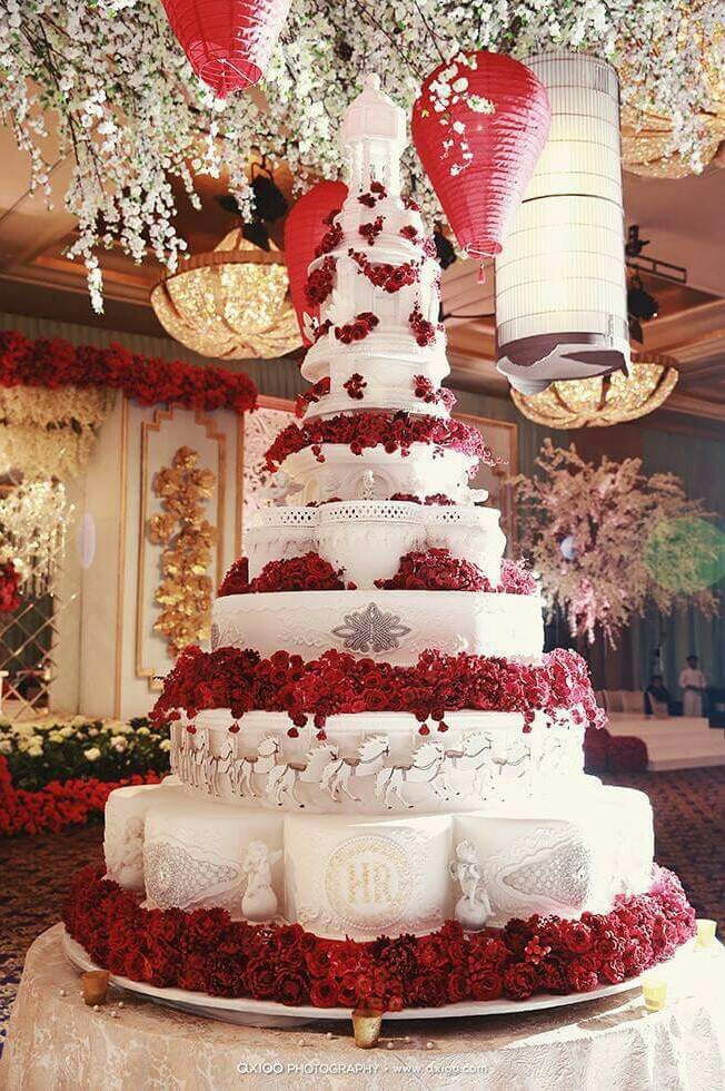 white, wedding cake, candy and red