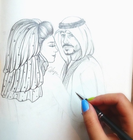 art, bride to be, love and arabic cartoon