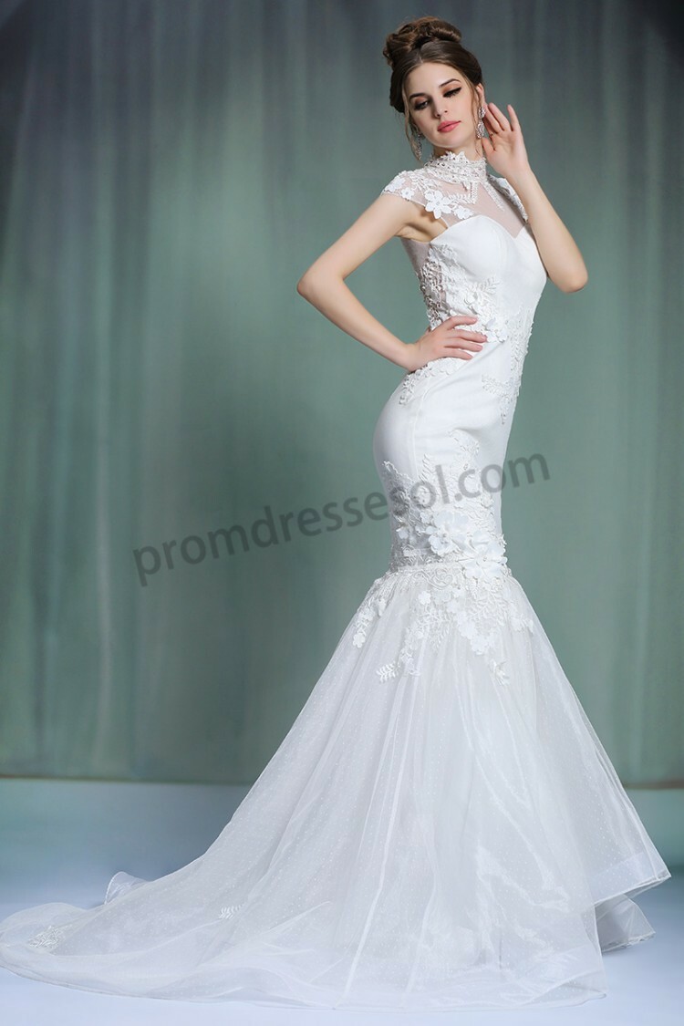 wedding dress, sweetheart, appliqued and fishtail