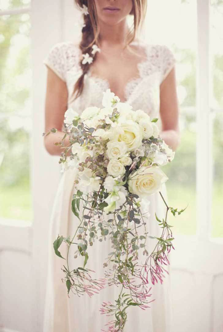 bride, bucket and flowers