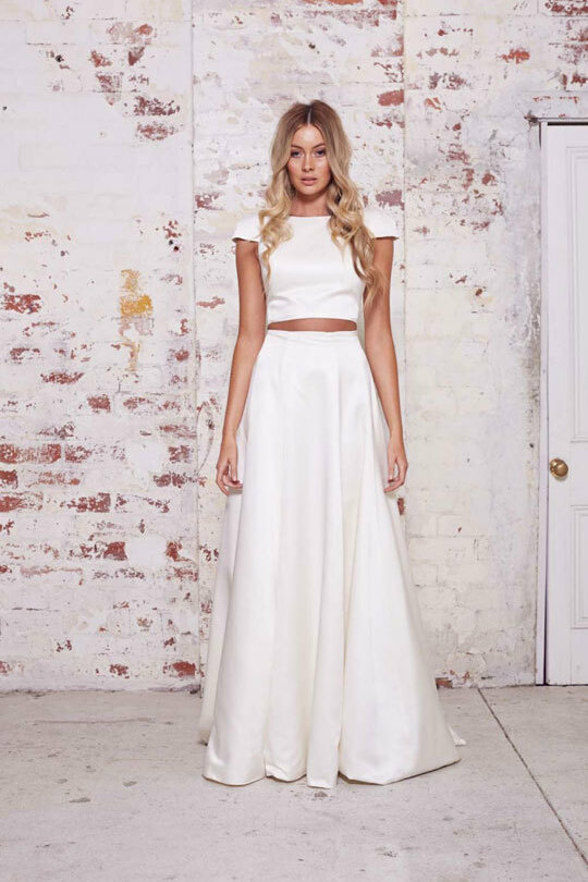 bride, classy, wedding dress and two piece