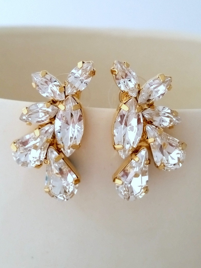 bridal crystal studs, white crystal studs, crystal earrings and bridesmaids gift