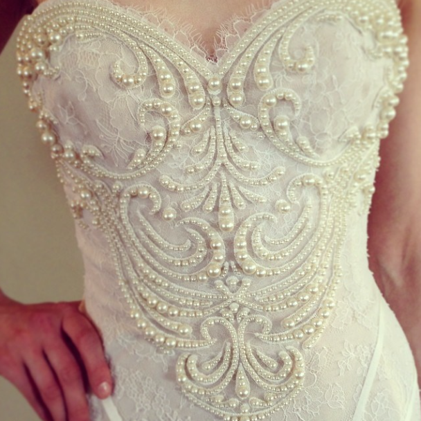pearls, bridal, wedding dress and lace