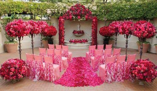 wedding day, red roses and pink decor