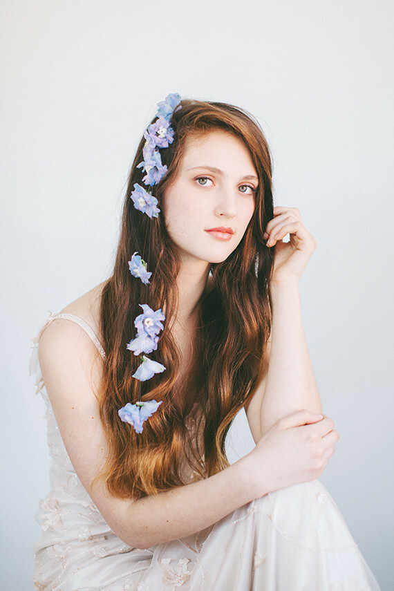 white dress, wedding dress, flower crown and floral hair