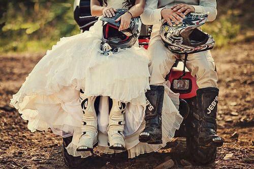 wedding dress, motorcycle and fun