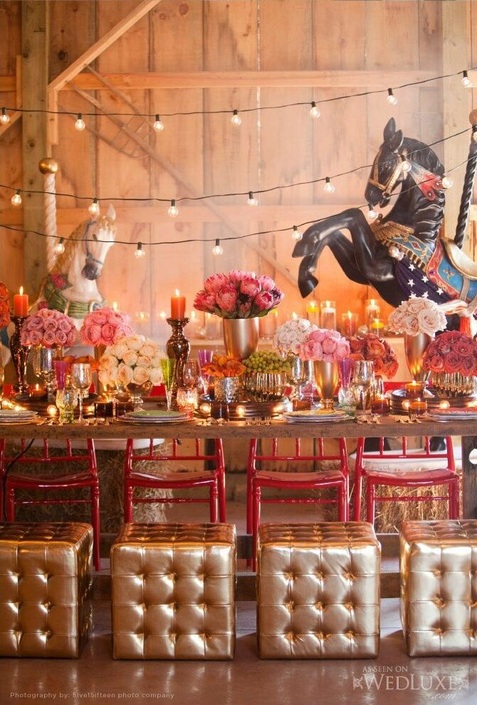 party, tablescape, horses and carousel
