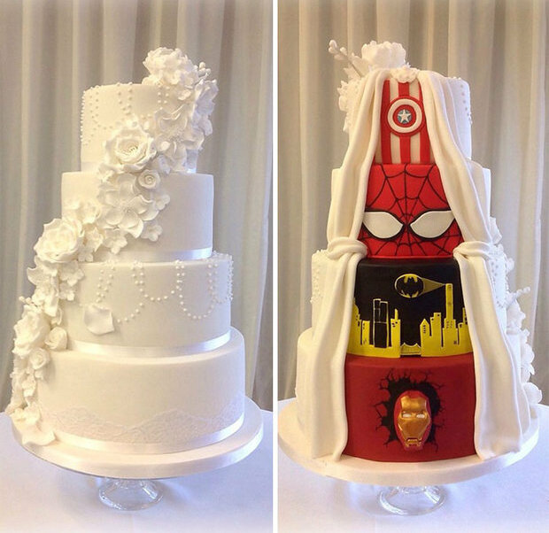 captain america, spiderman, batman and cake