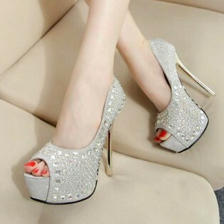 platform wedding gowns, peep toe shoes and high heels
