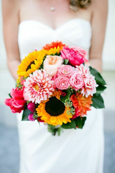 sunflower bouquets, sunflowers and southern wedding