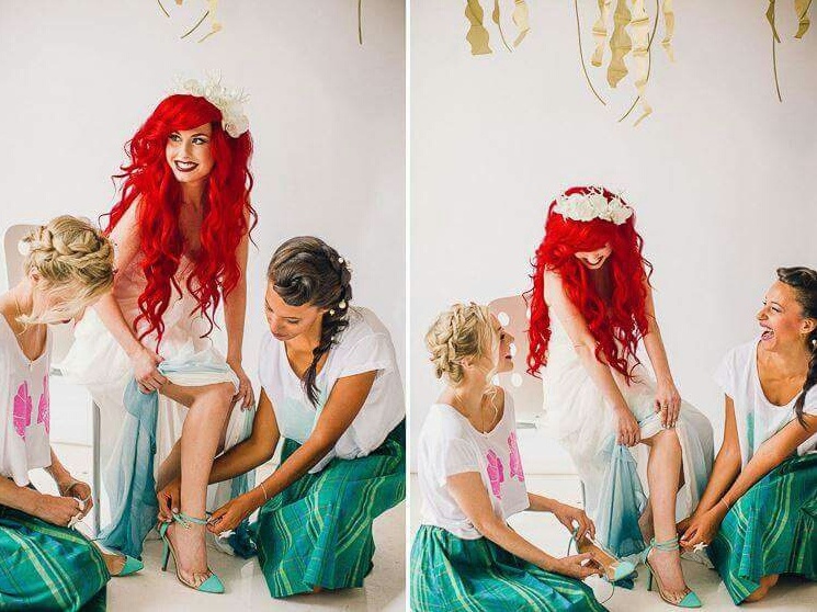 love, the little mermaid, bride and bridesmaids