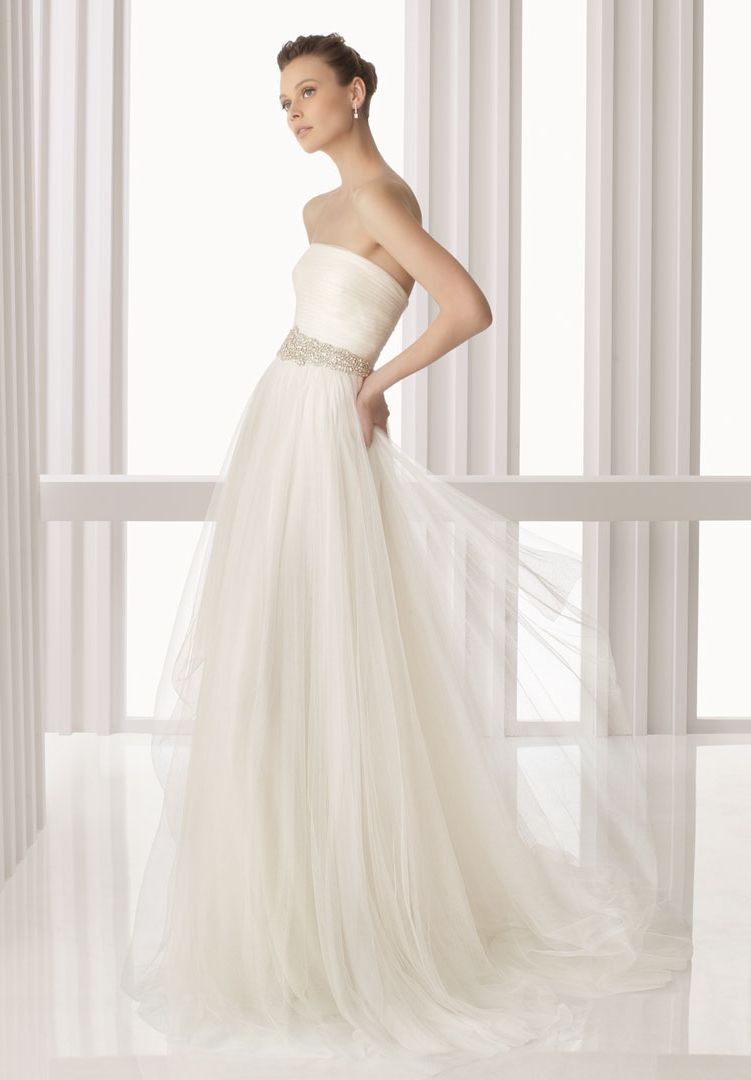 a line, wedding dress, strapless and simple