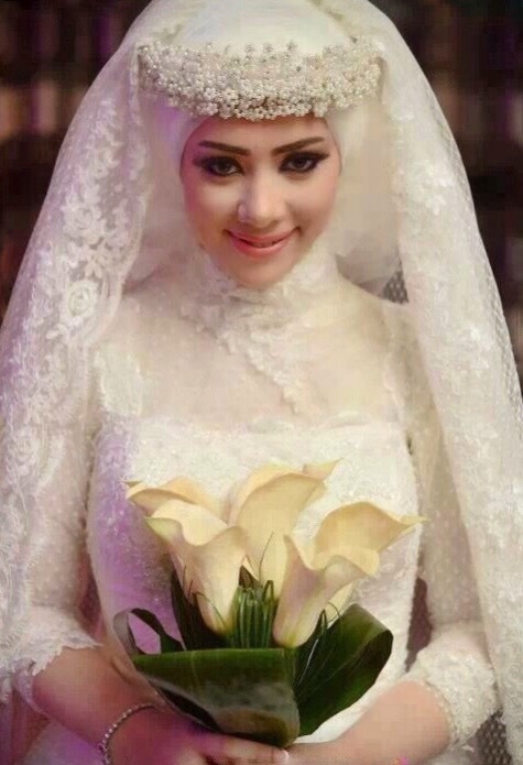 bride, wedding dress, wedding gown and hijab