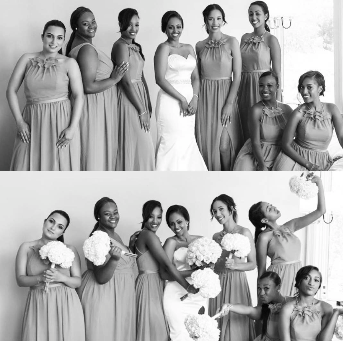 bride, black women, black and white and brides maid