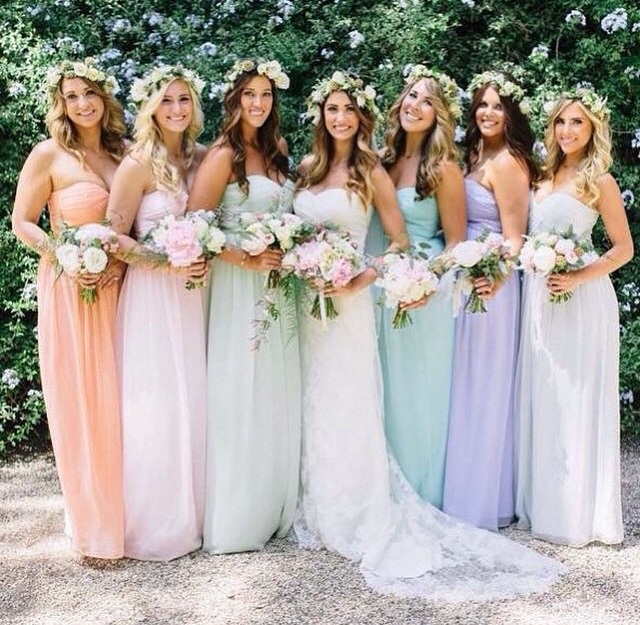 bride, wedding day, dresses and bridesmaids