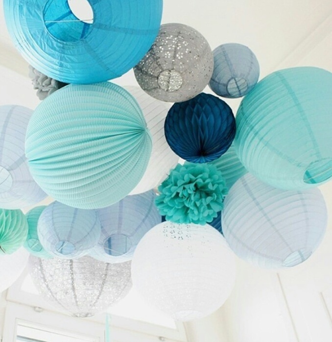 decoration, inspiration, blue and lampions