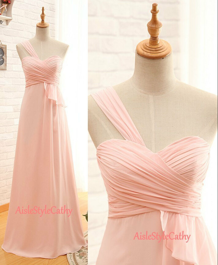wedding party gown, one shoulder dress, pink bridesmaid dress and pink dress
