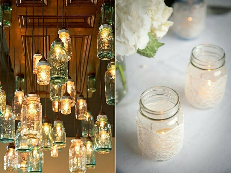 decorations, mason jar, lanterns and lights