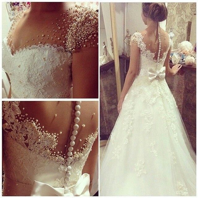 a-line wedding dresses, pearls wedding dresses and wedding dresses with bow