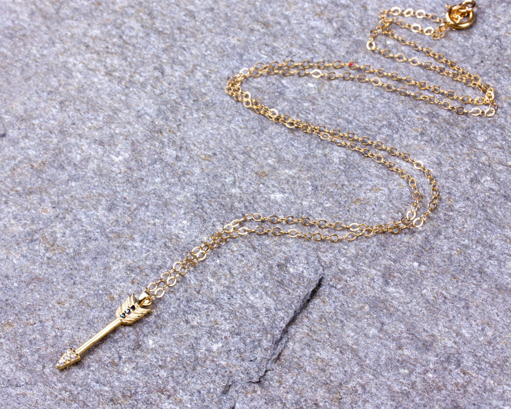 gold arrow necklace, tiny arrow necklace, hunger games and delicate necklace