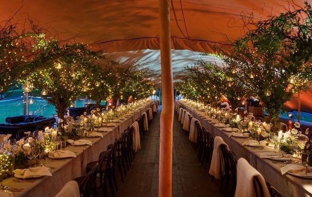 family and friends, long table and boho
