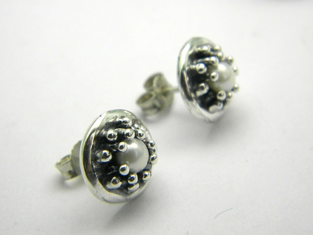christmas, egst, white pearl stud and sterling silver