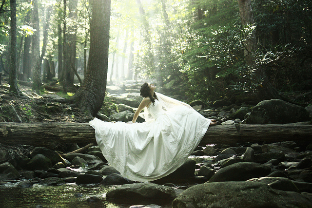 bride, forest and girl