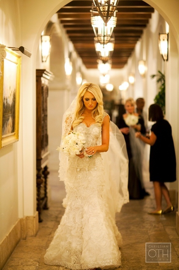 bride, dress and aisle
