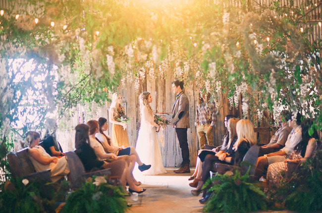 whimsical, venue and flowers