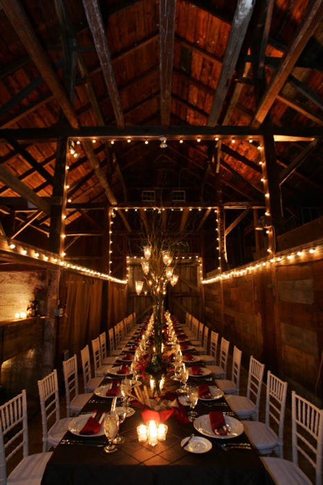 barn, table and lights