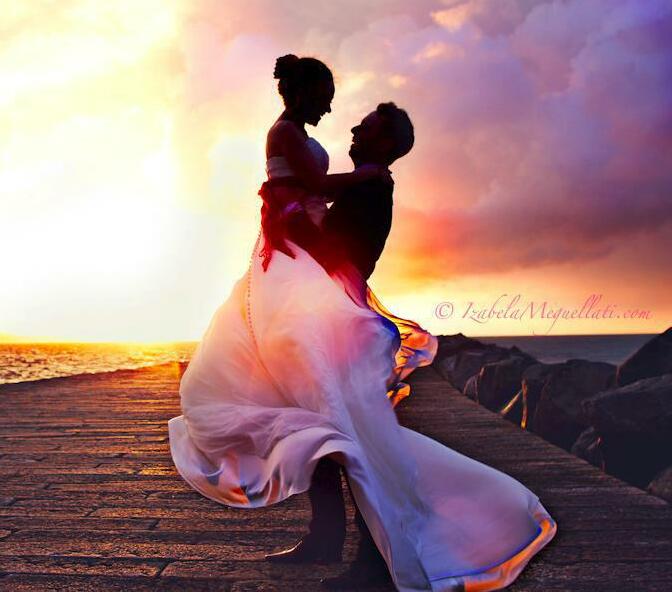 dress, happy, couple and sunset