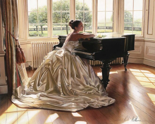 fashion, wedding dress and Oil Painting
