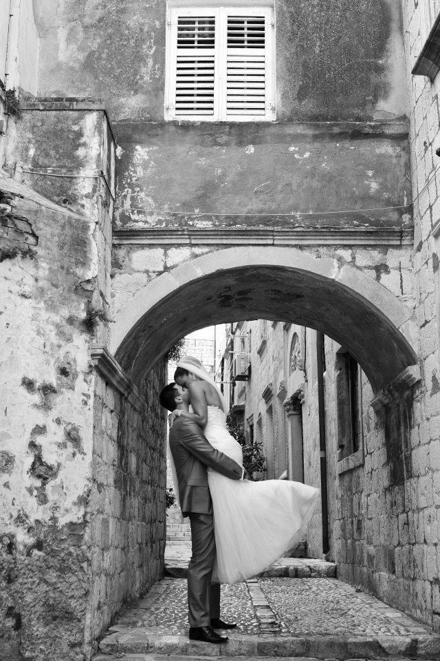 dubrovnik, kiss, old town and wedding dress