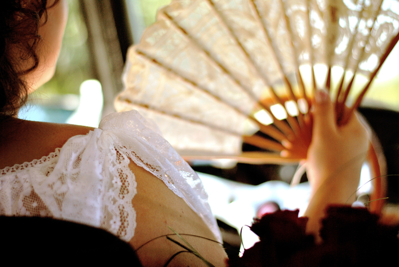 mercedes, lace dress, nails and fan