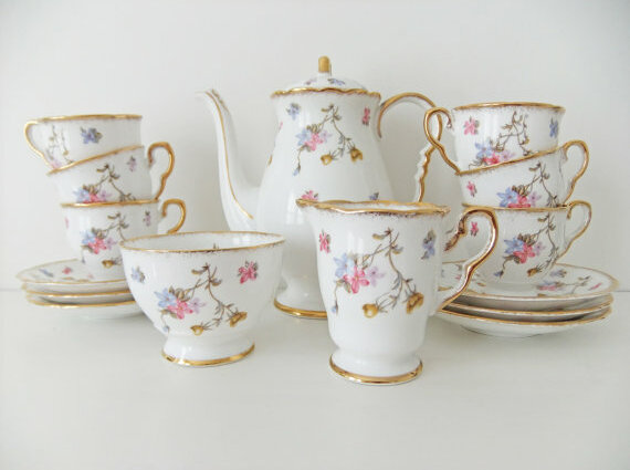 violets pompadour, wedding gift and coffee set