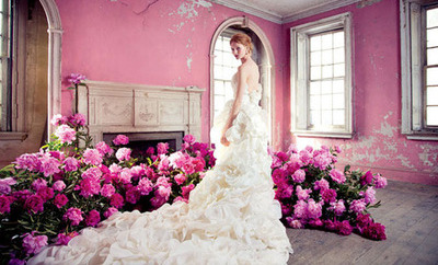 white dress, pink and flowers