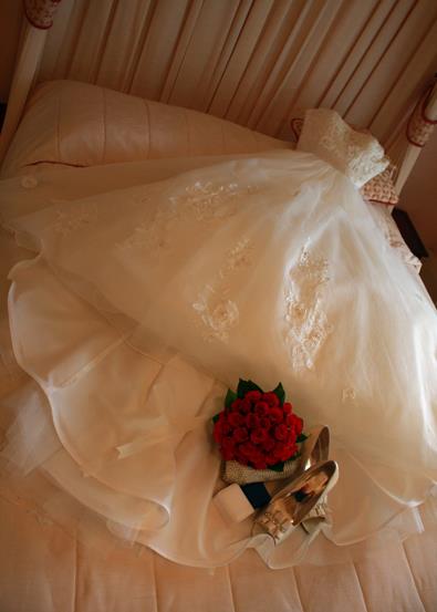 gown, bridal and roses