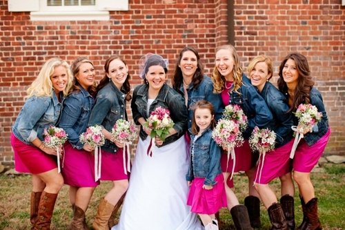 bride, pink and bridesmaids