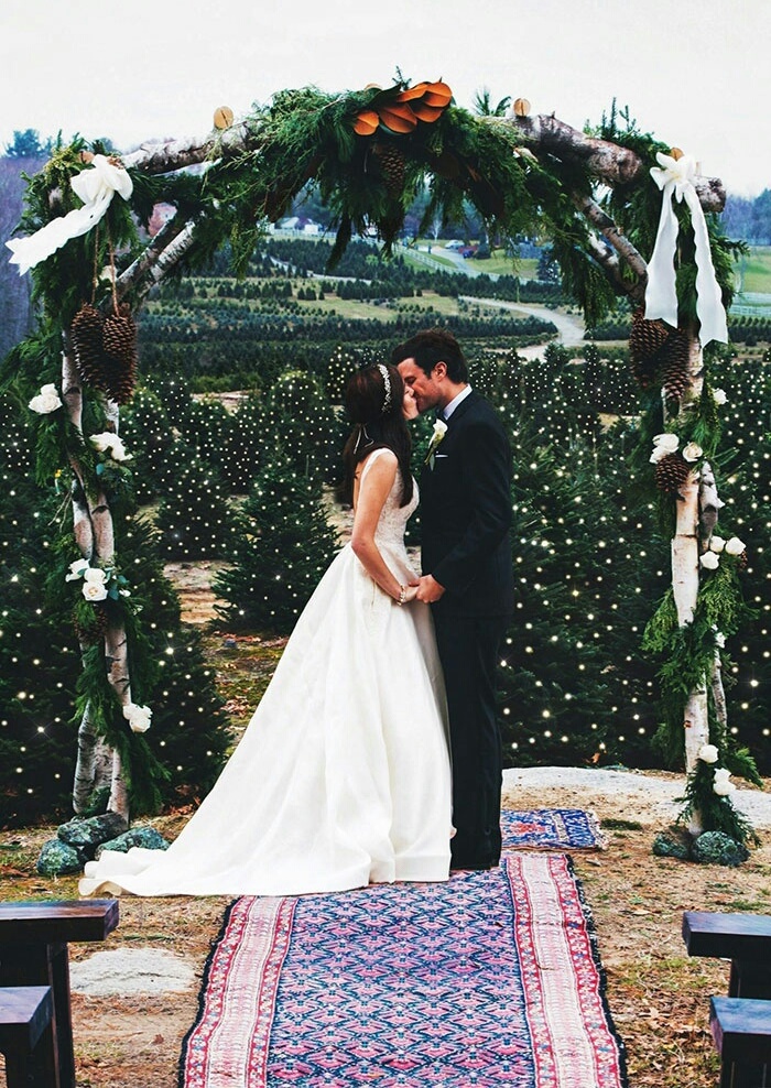 bride, groom, tree and farm