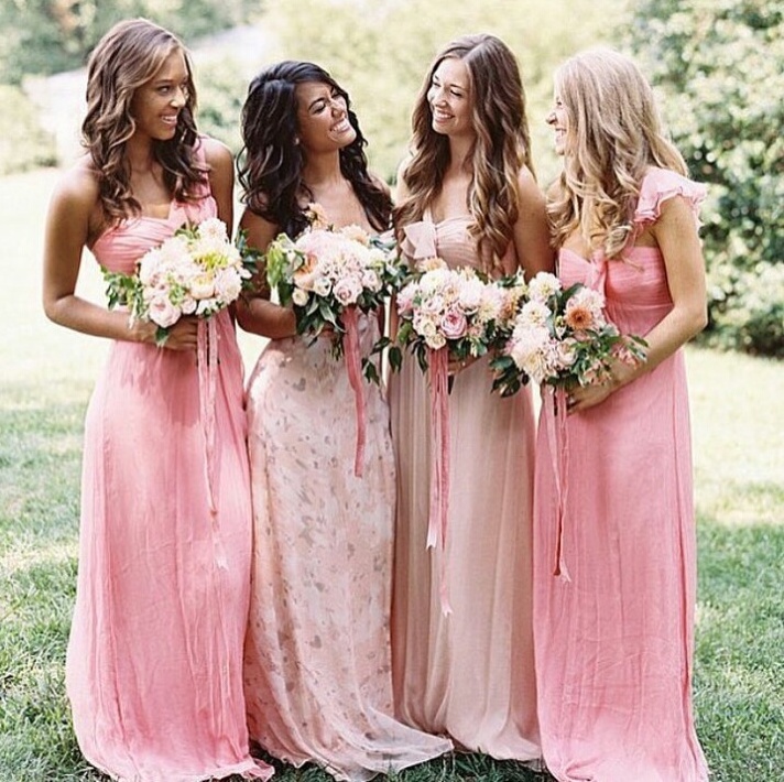 beautiful, girls, maid of honor and pink
