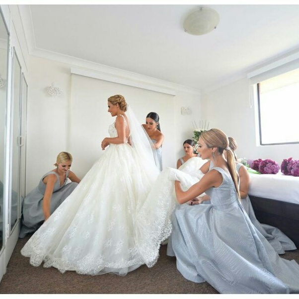 day, bride, girls and dress